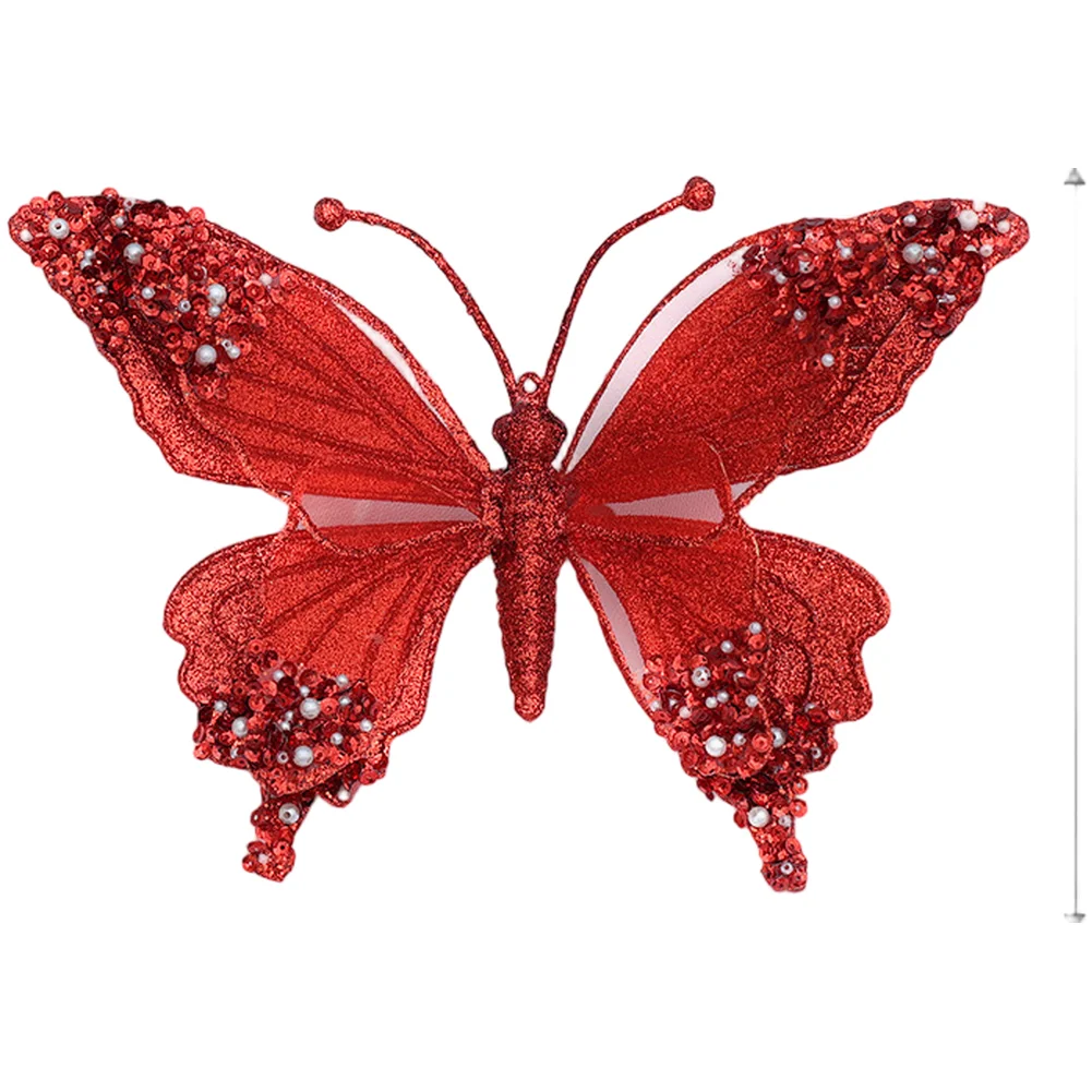 Weihnachtsbaumschmuck, glitzernde Schmetterlingsornamente, Kunststoff-Simulationsnetz mit Clip, Stoff, Weihnachtsbaumschmuck aus Kunststoff