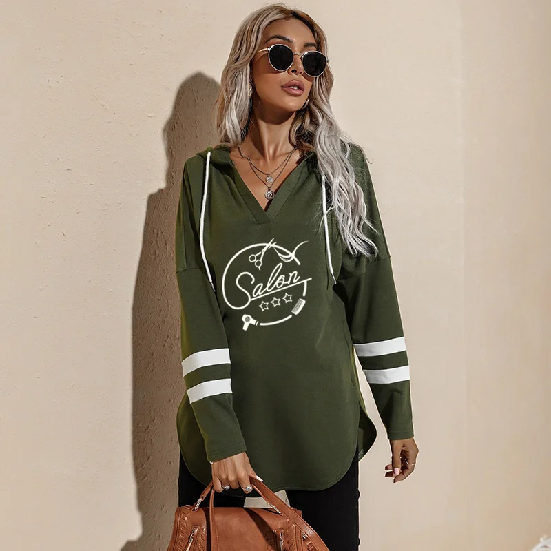 Women's Beauty Hair Salon Scissors Hairbrush Graphic Hoodies Casual Top Clothes Funny Salon Scissors Print Winter Sweatshirts