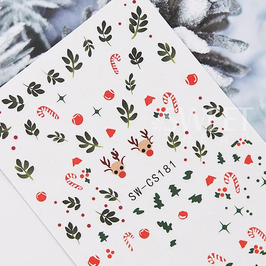 2/4 pezzi adesivi per unghie natalizi autoadesivi foglie verdi agrifoglio fiocco di neve decalcomanie per unghie cursori decorazione manicure capodanno fai da te