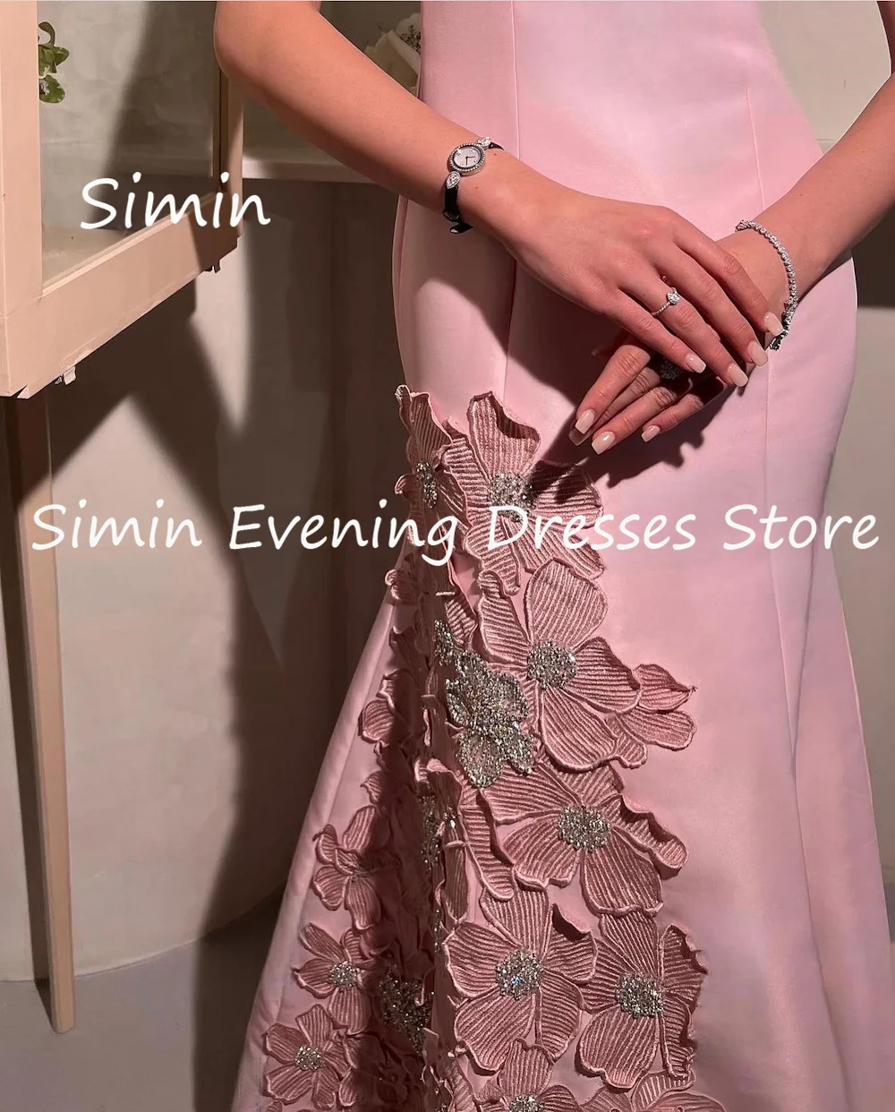 Simin Satin A-line O-neck Appliques Ruffle Formal Prom Gown Ankle-length Arab Evening Elegant Party dresses for women 2023