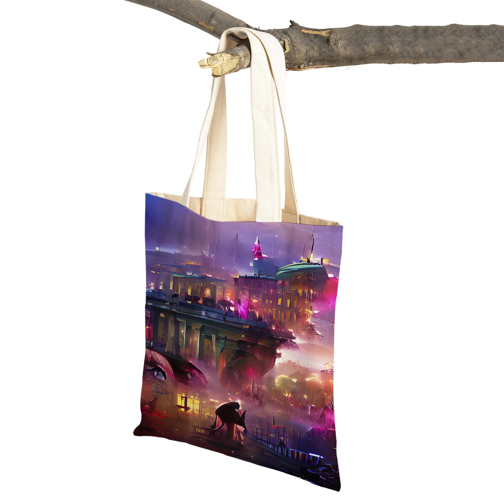 Anime Graffiti Travel City  Women Shopping Bags Double Print Casual Canvas Handbag Tokyo Berlin Manila Rio Nairobi Shopper Bag