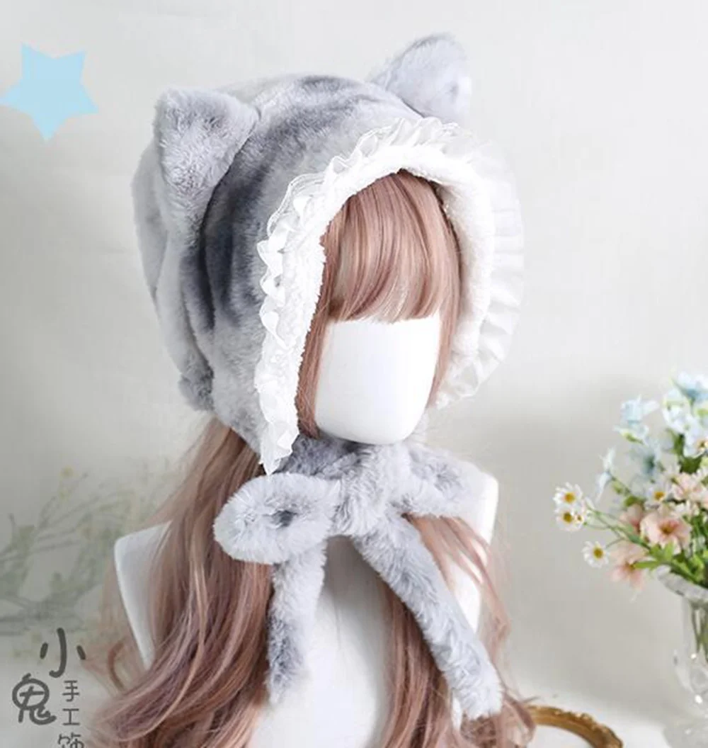 Cute Girl Winter Bonnet Plush Hat Sweet Cat Ears Windproof Warm Hat