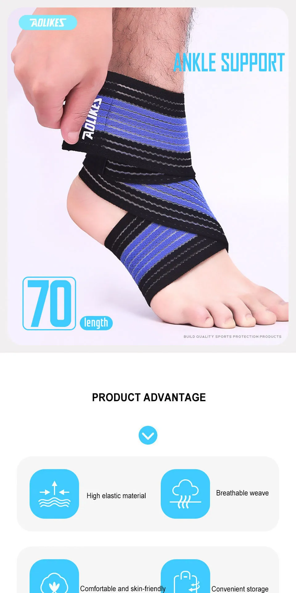 AOLIKES Professionelle Sport-Erdungsbandagen, elastische Knöchelstütze, Polster, Schutz, Knöchelbandage, Schutz für Fitnessstudio – Detail 3