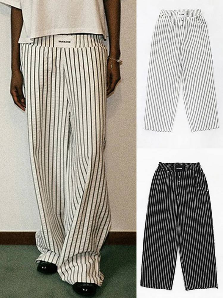 

American Stripe Women's Casual Sports Pants Trendy Design Straight Leg Wide Leg Long Pants Commute Sle Korean Version