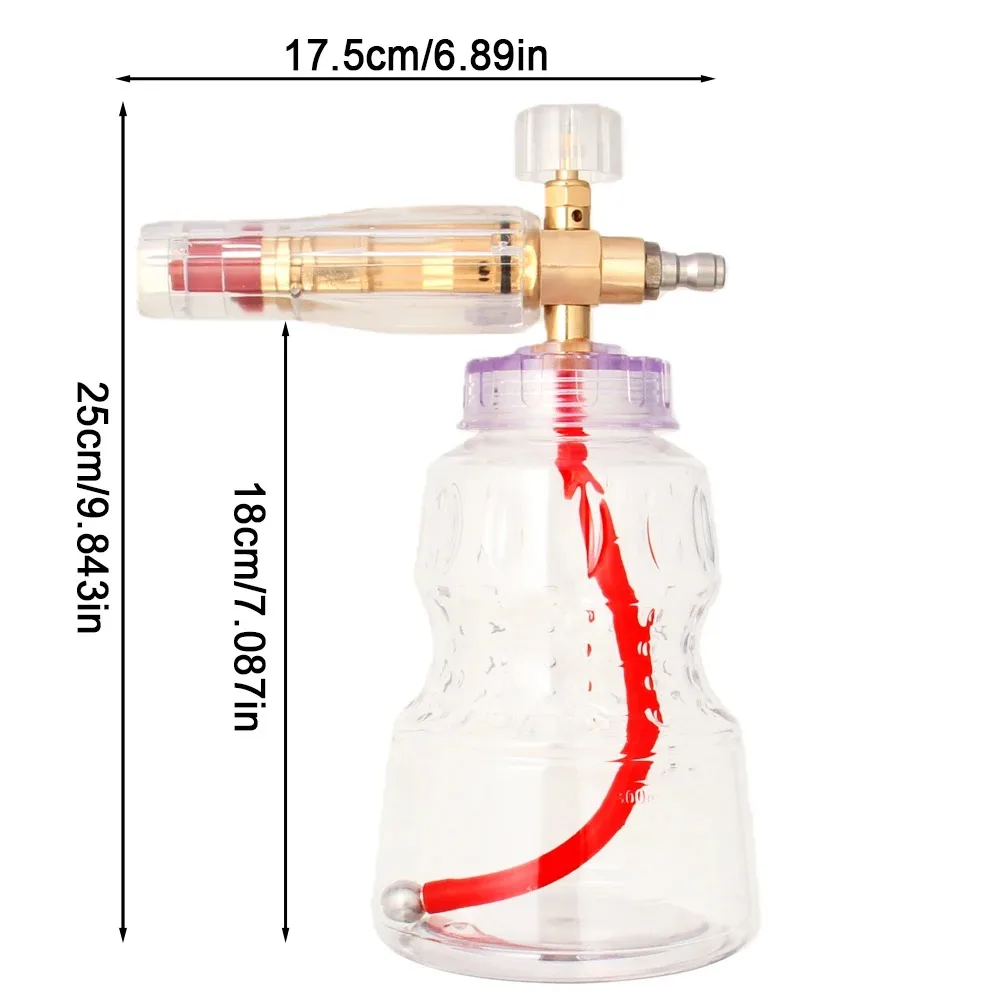 Transparent PA Snow Foam Cannon with 1L Tank & Adjustable Foam Nozzle, 1/4