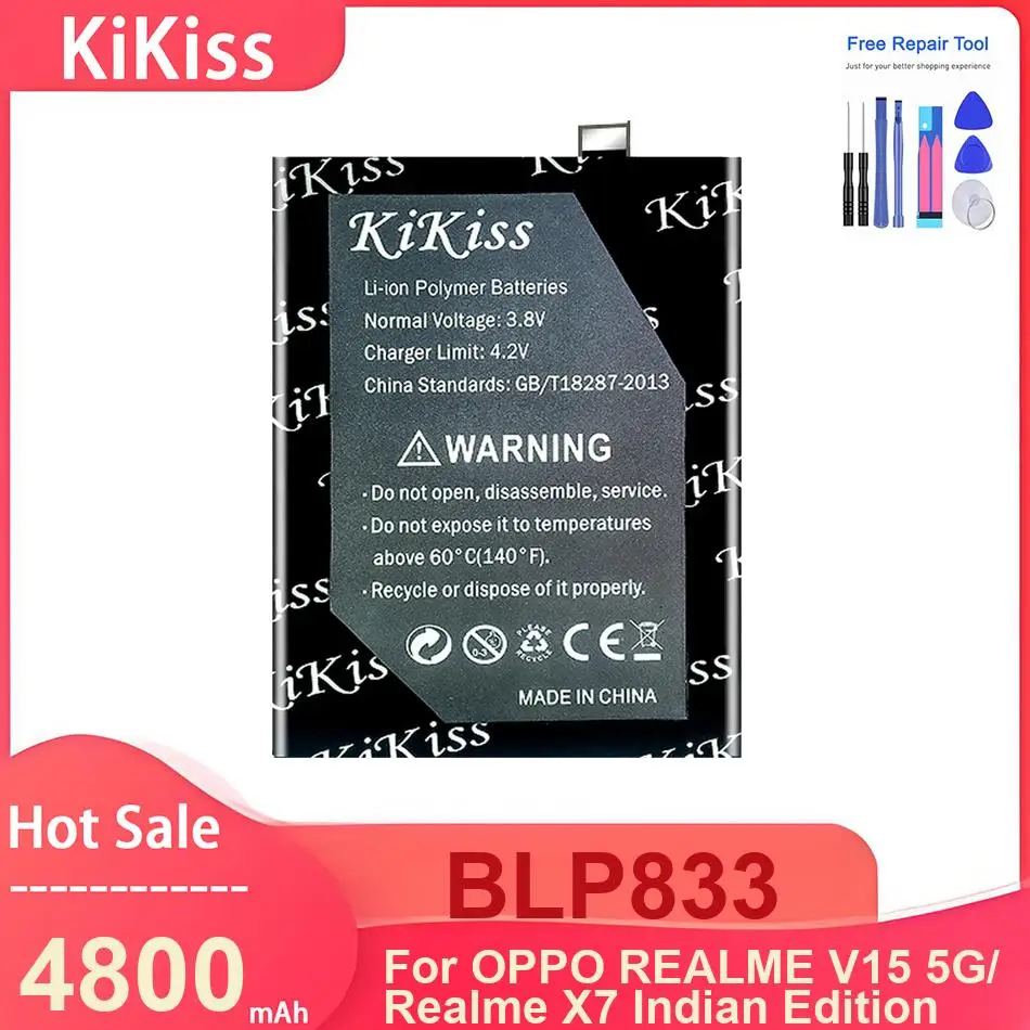 

Аккумулятор для мобильного телефона KiKiss для OPPO REALME V15 5G/Realme X7 Indian Edition, аккумуляторы BLP833 4800 мАч