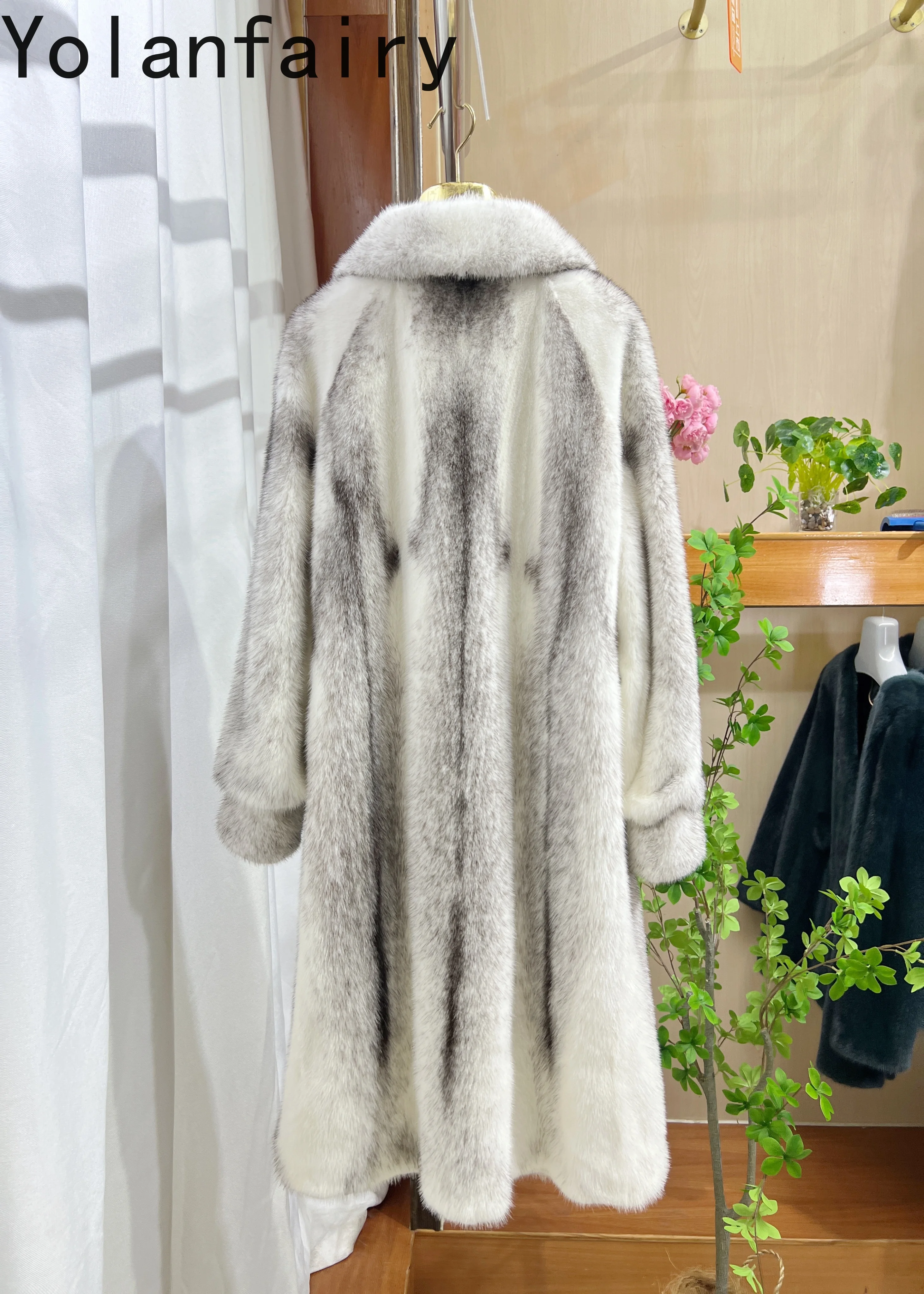 YOLANFAIRY Ekskluzywne płaszcze z naturalnego futra norek dla kobiet, zimowe płaszcze z naturalnego futra, damskie płaszcze z długim futrem z kwadratowym kołnierzem, Abrigos