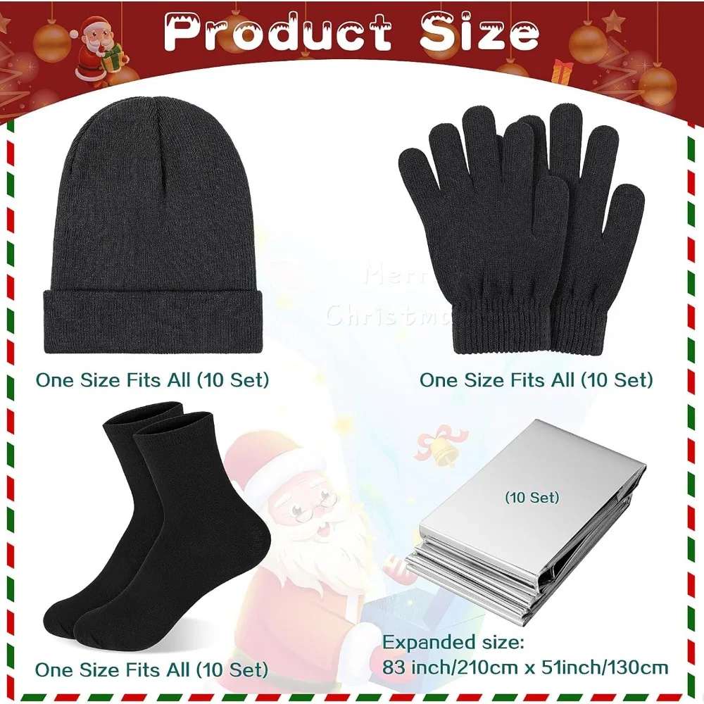 Christmas Homeless Care Package Supplies Bulk Winter Beanies Gloves Socks Emergency Blankets for Women Men