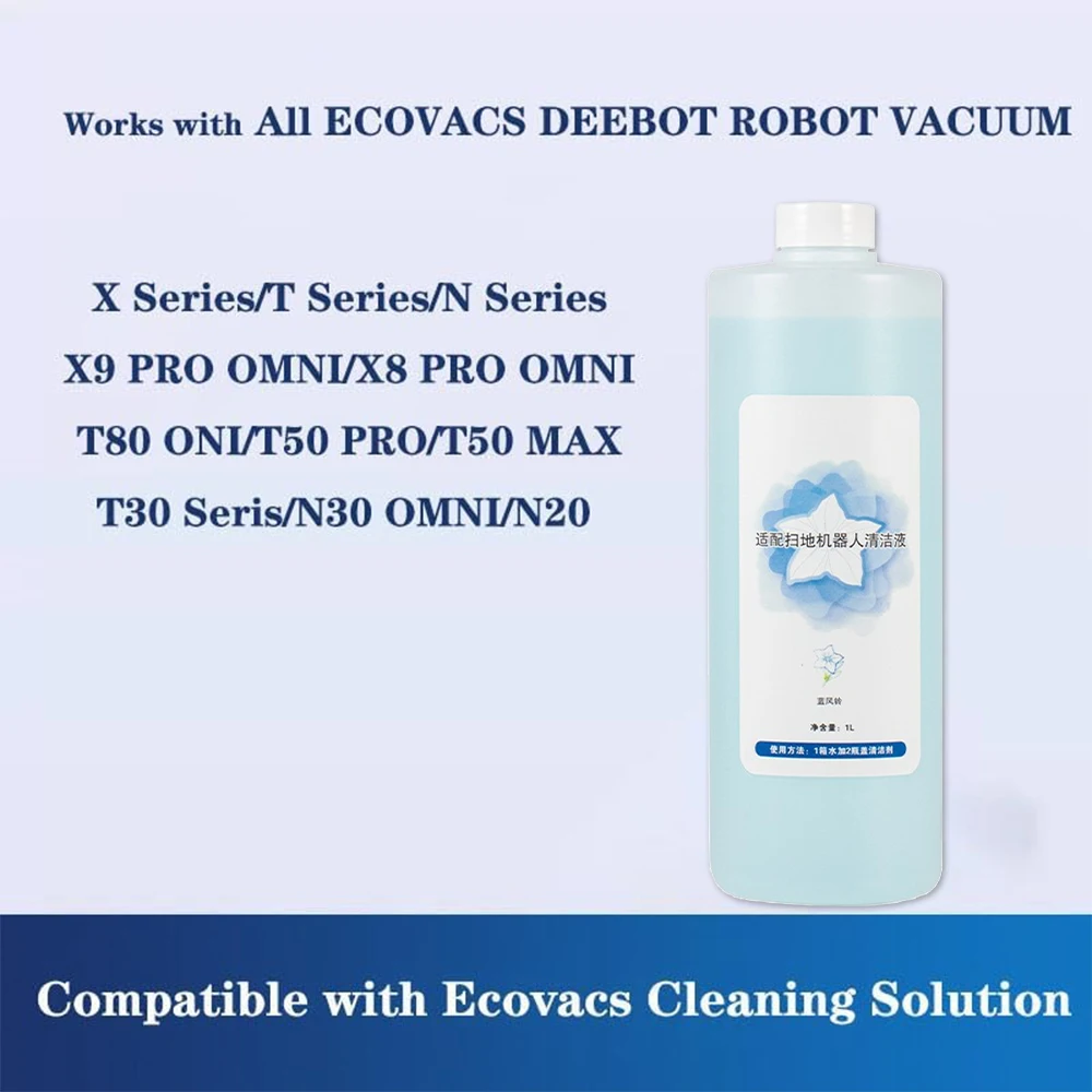 1L Cleaning Solutions For ECOVACS DEEBOT T30 Pro OMNI T30S COMBO/T30S/X2 COMBO/X1 TURBO/X2/T20 /T10 OMNI Vacuum Replacement Part