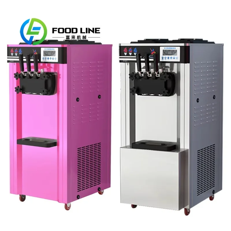Soft Serve Ice Cream Machine Triple Flavor Output Touch Screen Temp Control For Bubble Tea Shop Dessert Store Daily Snack Making