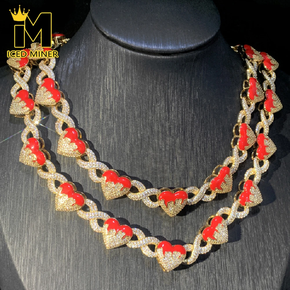 

Icedminer Heart 8 Chain Iced Out Link Chain Necklaces Men Women Bling Zircon Hip Hop Jewelry Free Shipping