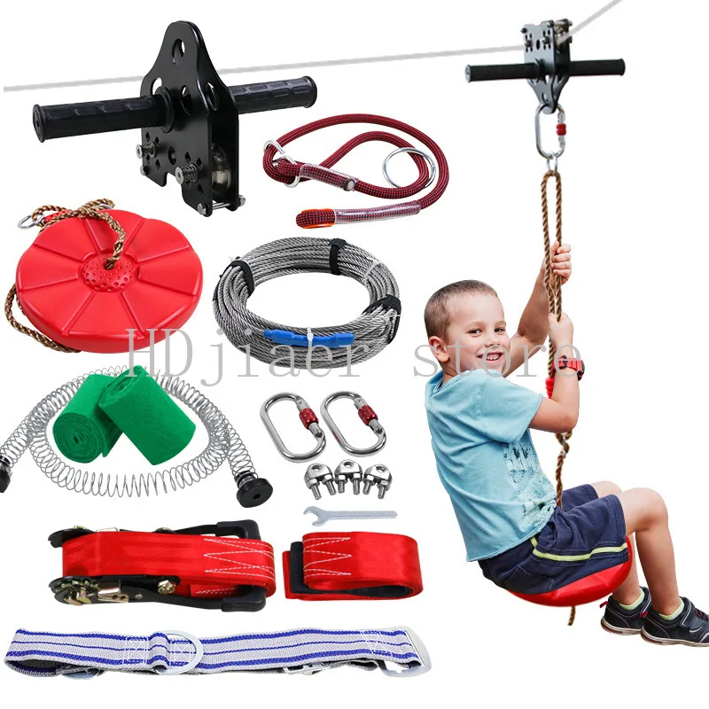 

Children Zip Line Pulley Kit, Portable Handheld Pulley & Swing, Outdoor Crossing Play Equipment