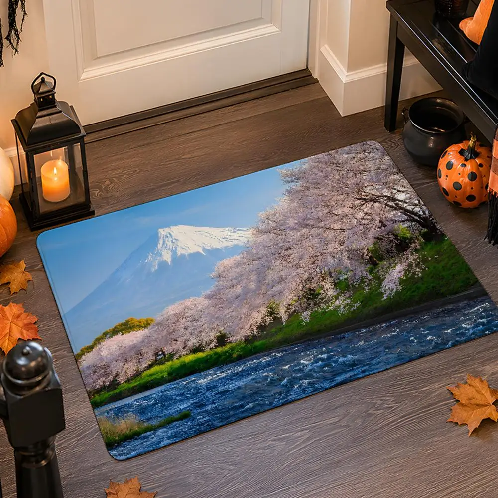 Landscapes Mount Fuji Volcano Floor Mat Flannel Rug Non Slip Absorbent Soft Washable For Entryway Hallway Bathroom Kitchen Decor