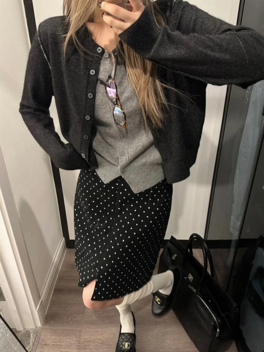 

Повседневный вязаный цветной дизайн, женский открытый кардиган, осенне-зимний модный уникальный универсальный искусственный свитер из двух предметов для отдыха...