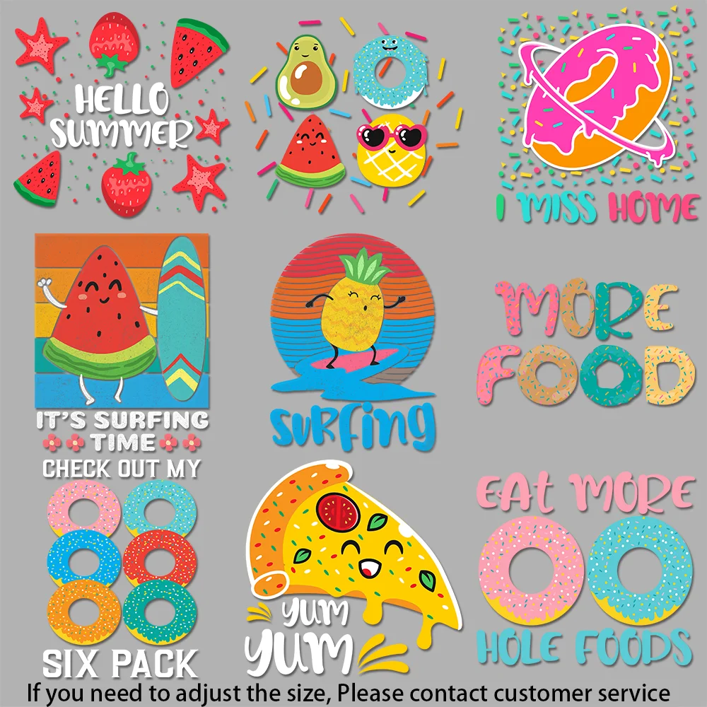 Pizza gráfica con temática de frutas, arte divertido de verano, símbolo vibe, parches de transferencia de calor para ropa, artesanía DIY brillante y bonita