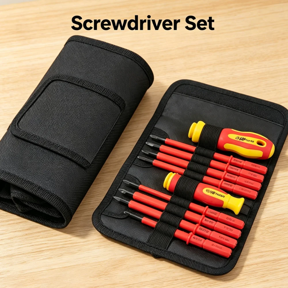 Professional VDE Insulated Screwdriver Set 500V Magnetic Tip Electrician Tools Kit With Interchangeable Blades 10Pcs And Case
