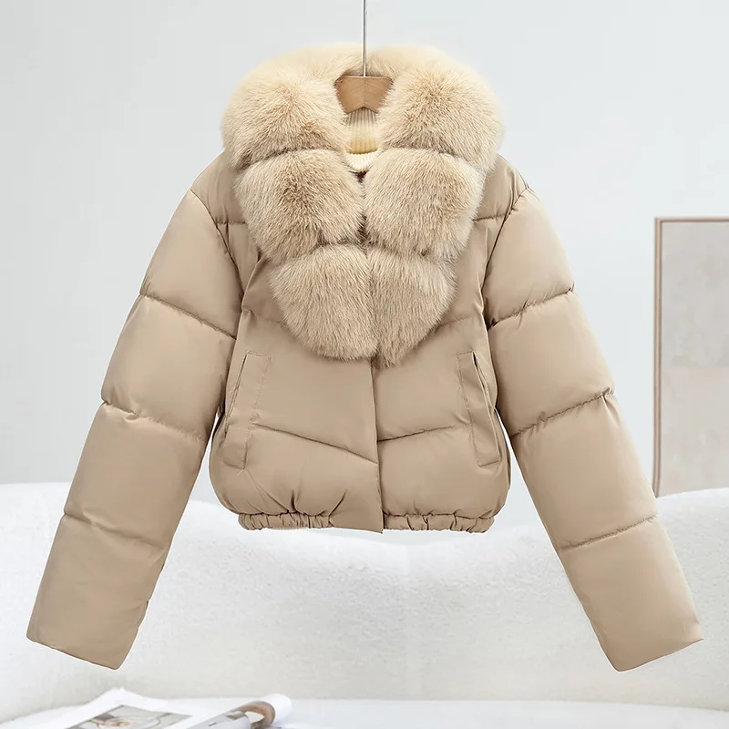 Autumn and winter new women's large imitation fur collar short bread cotton jacket loose winter warm jacket women's clothing