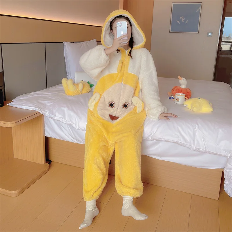 Cartoon Women Jumpsuit Sleepwear Adult Onesies Pajamas Girls Dipsy Laa-Laa One-Piece Costume Cosplay Homewear Warmable Outfits