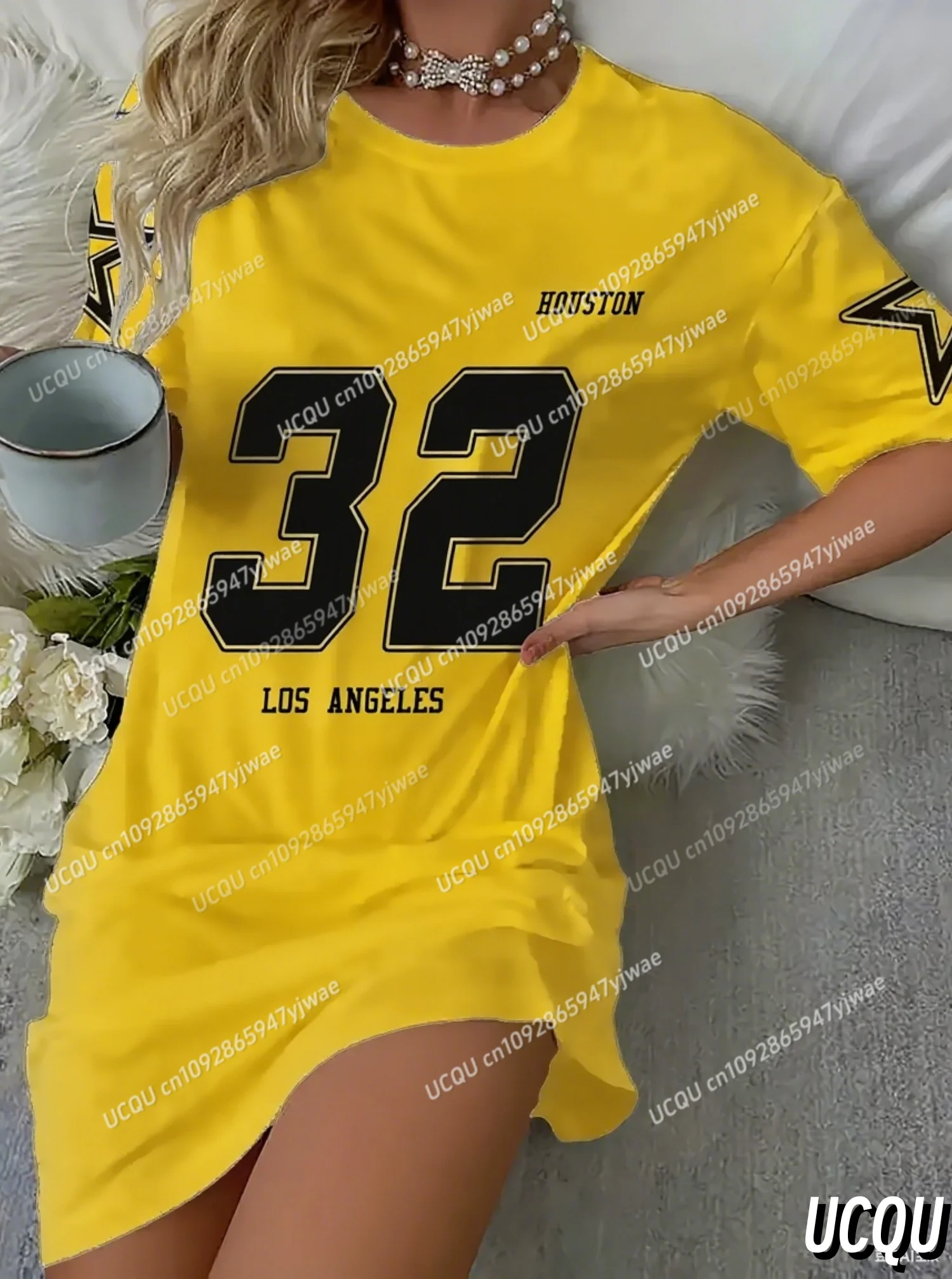 2025 Donne di estate HUSTON 32 T-shirt Abito Allentato Casual O-Collo Lady Manica corta Pullover Abiti Abbigliamento donna