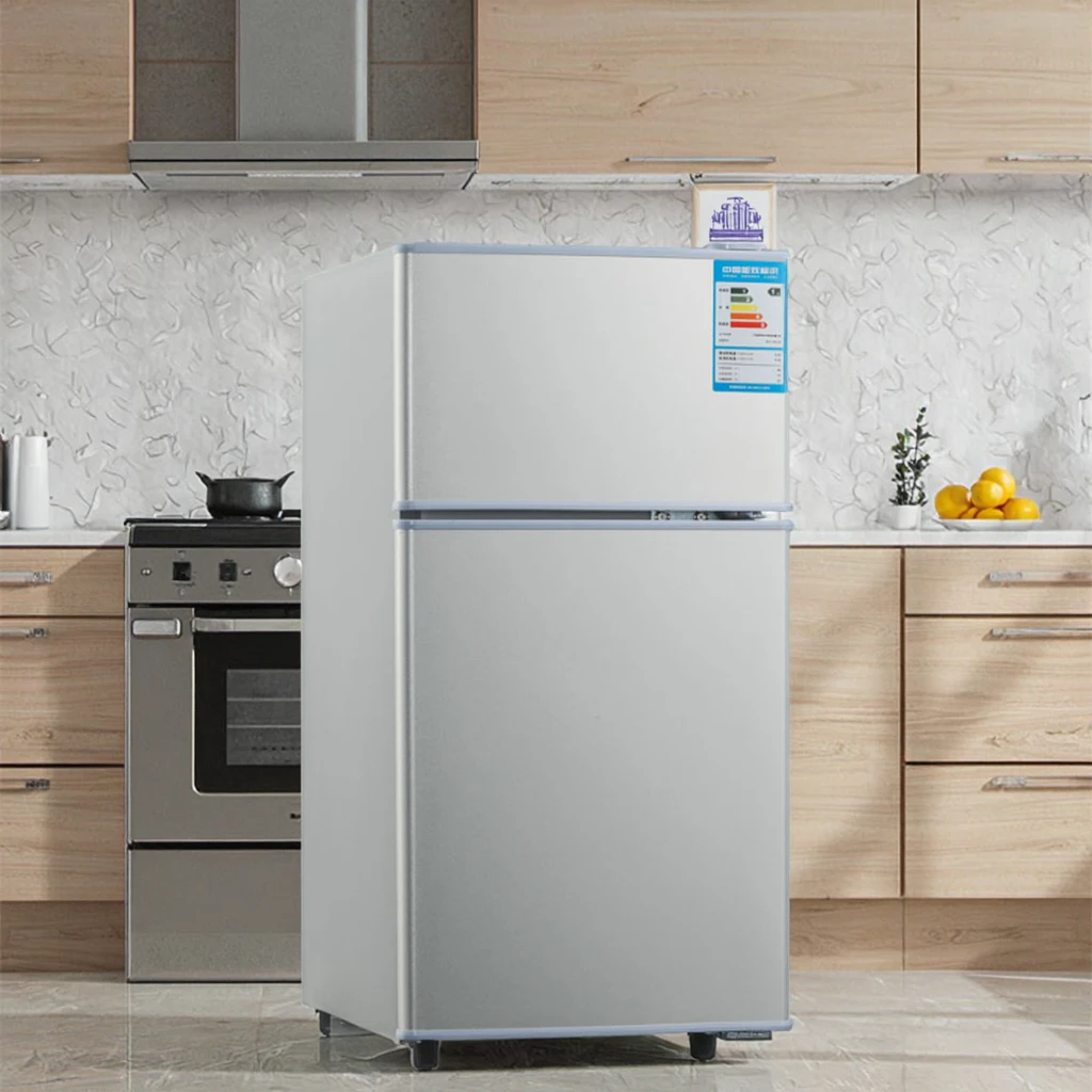 Frigo a doppia porta di alta qualità per la casa dal design compatto in acciaio inossidabile con congelamenti superiori e inferiori