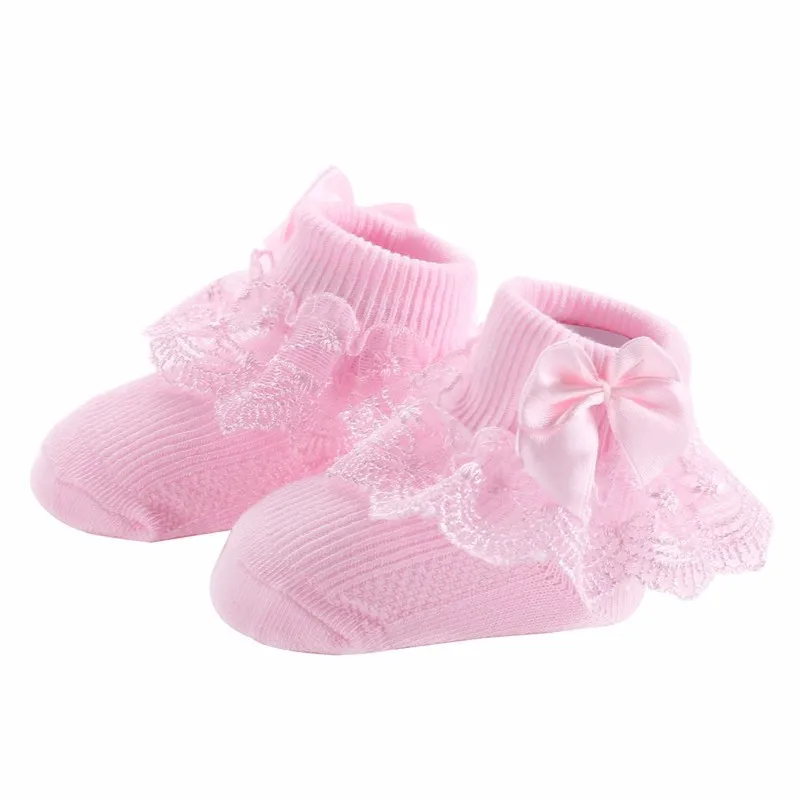 Cute Lace Flower Mesh Spring Summer Newborn Baby Socks Cotton Baby Girls Princess Bowknot Solid Color Anti Slip Socks 0-2 Years