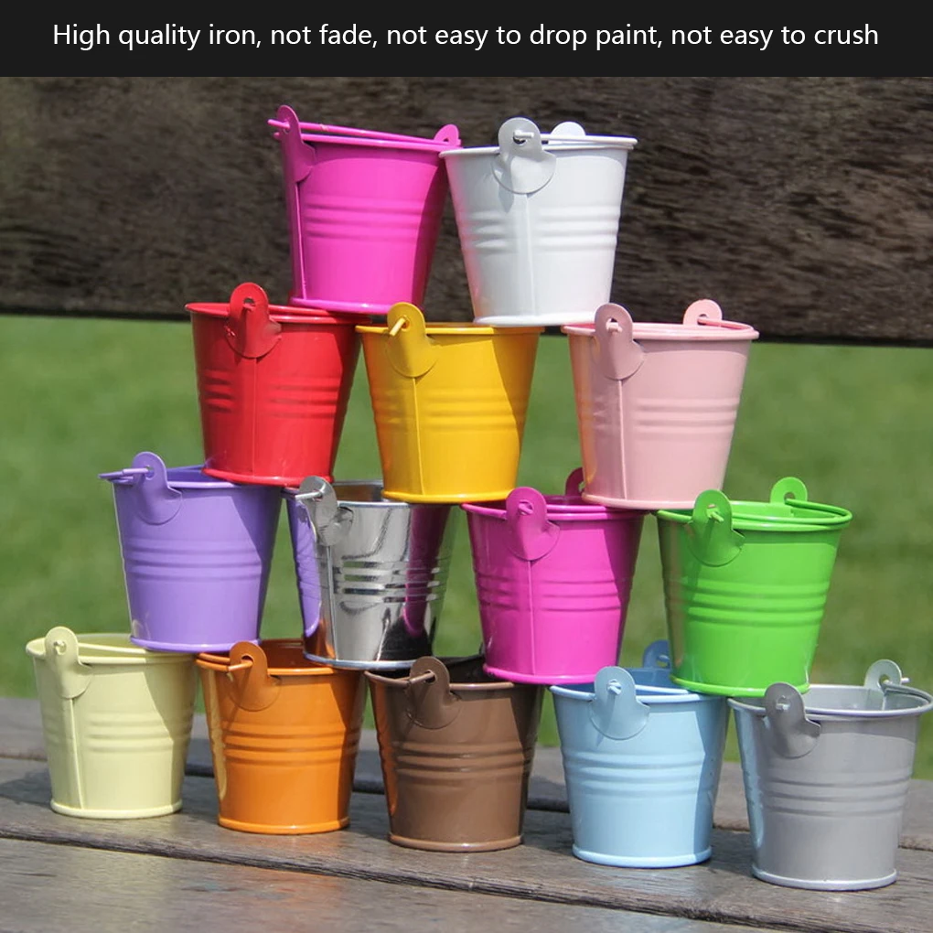 Metal Storage Bucket Candy Cosmetic Gift Box with Handle Wedding Party Pails Chocolate Organizer Holder Bar Decor