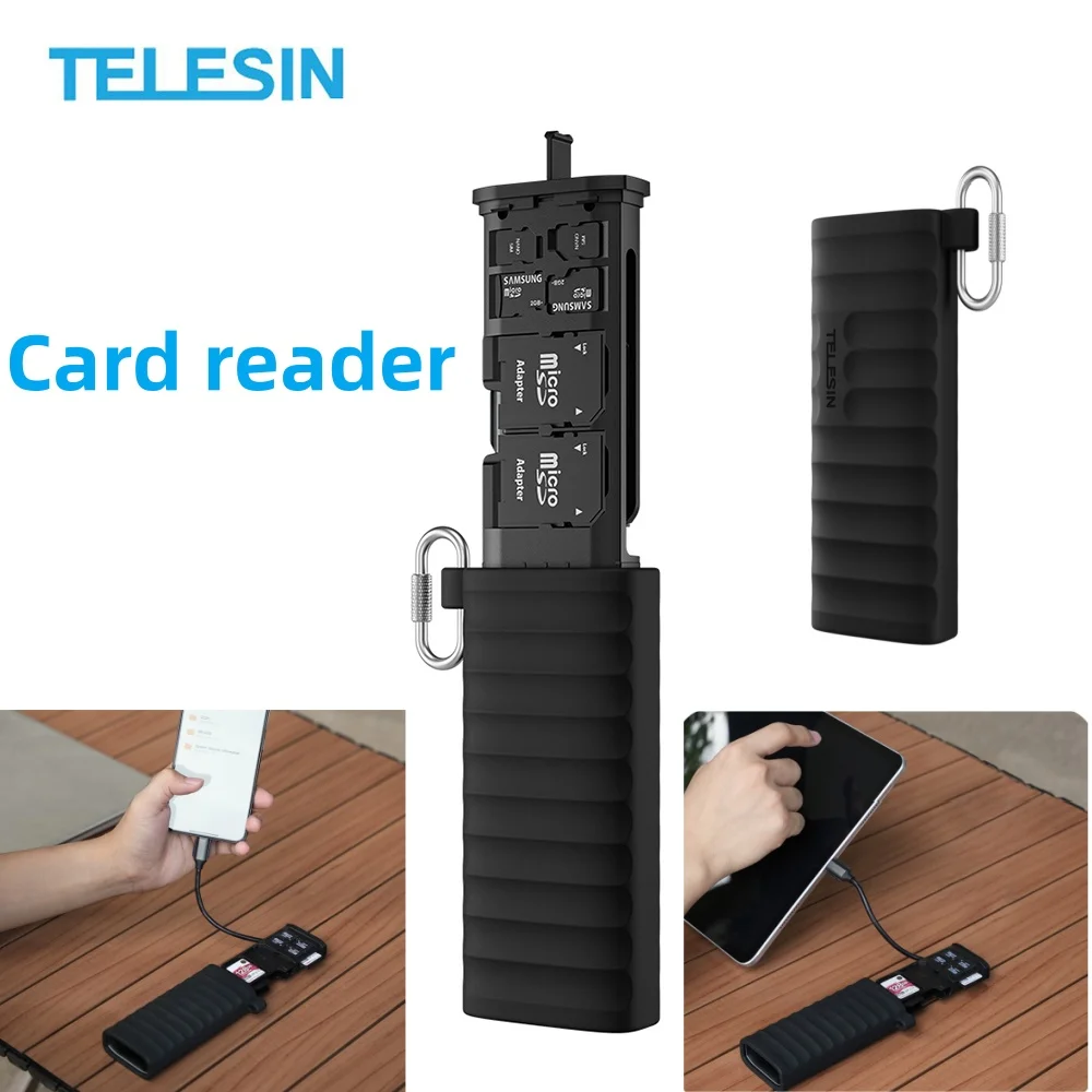 TELESIN SD Card Reader MAX 312MB/S USB3.1 Type-C Dual Slots Micro SD/TF Card Carrying Case Holder for Smartphones Action Cameras