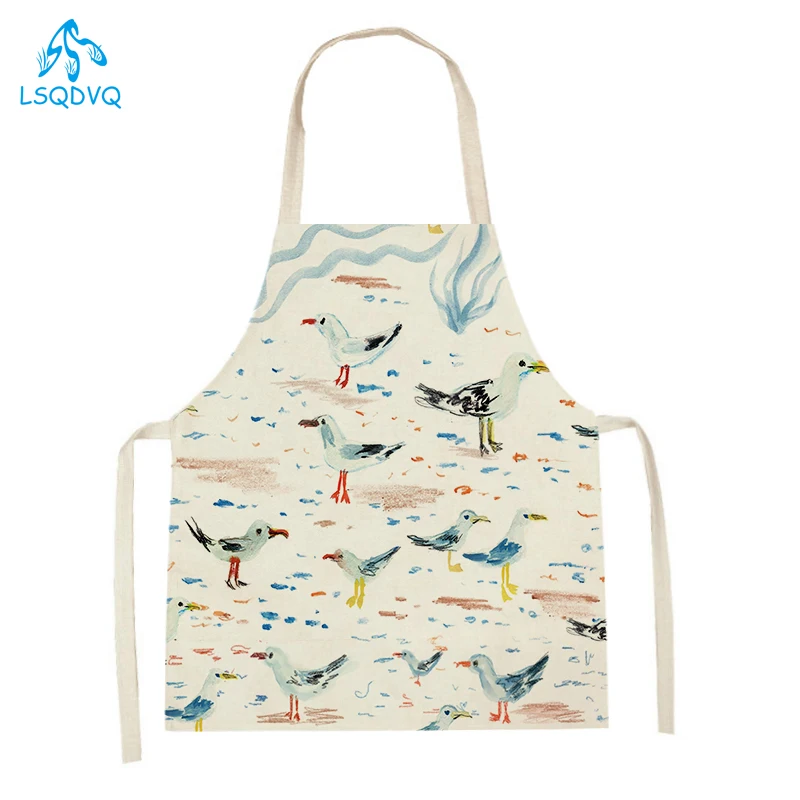 Lighthouse Sailboat Seagull Printed Kitchen Aprons for Adult Kids Household Cleaning Aprons Baking Accessories Cooking Apron