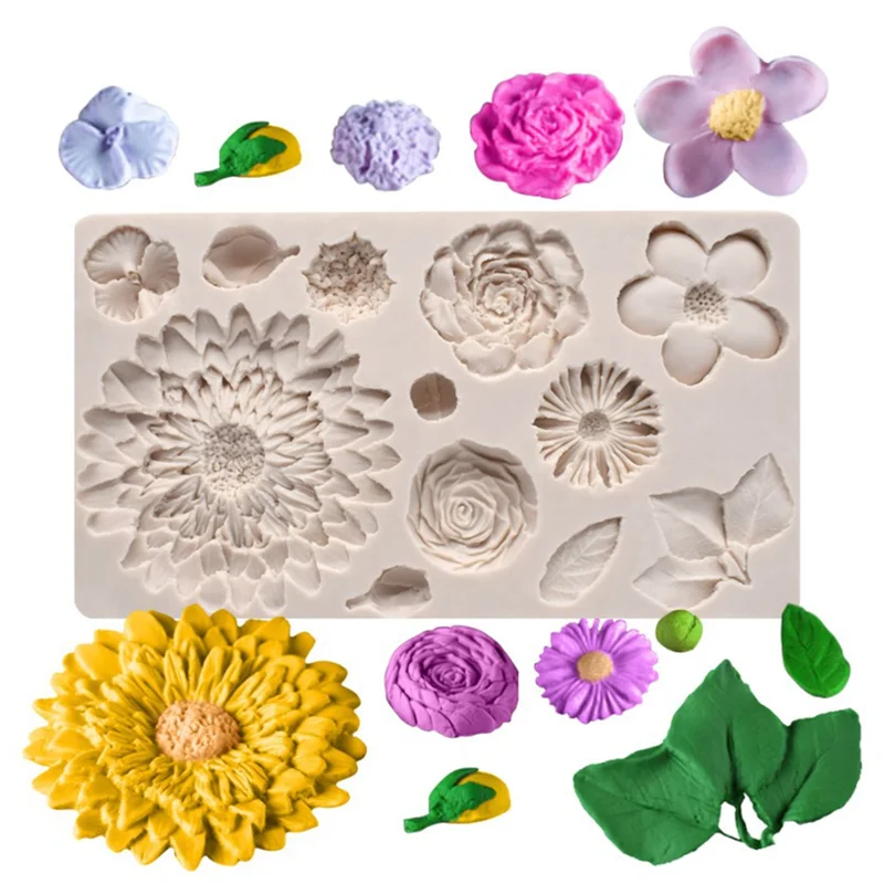 

Silicone Resin Mold Beautiful Chrysanthemum Flower Wedding Cake Decorating Tool DIY Leaves Baking Fondant Chocolate Candy Moulds