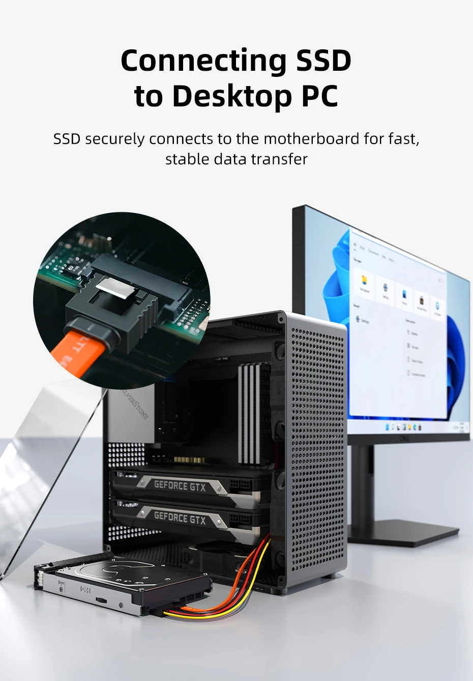 CABLETIME 6 Gbit/s SATA-Kabel 3.0 zu Festplatte SSD HDD Sata3 Gerades rechtwinkliges Kabel Schnellübertragungskabel für Desktop – Detail 4
