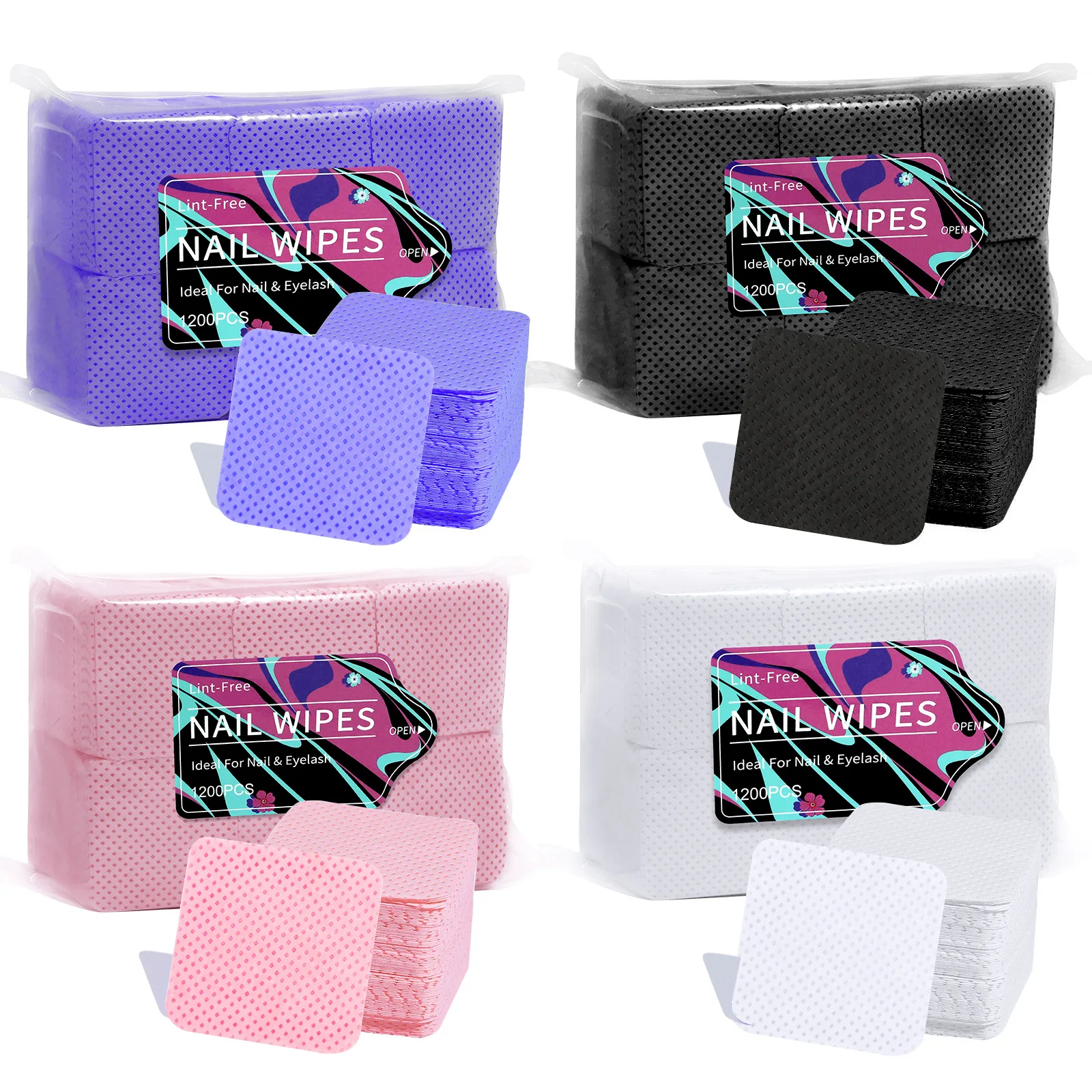 1200 Uds. Servilletas quitaesmalte de uñas sin pelusa, almohadillas de algodón para limpieza de Gel UV, herramienta de toallitas de limpieza para decoración de uñas