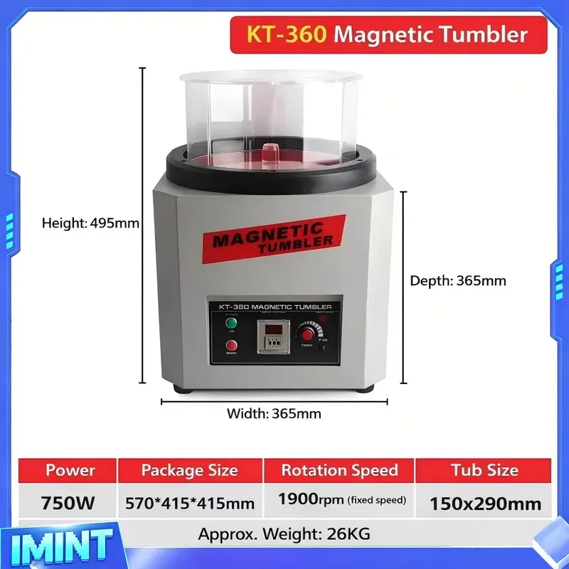 KT-360 Magnetic Tumbler Jewelry Polishing Machine 1300g Capacity Magnetic Polisher for Rings Earrings Small Metal Parts