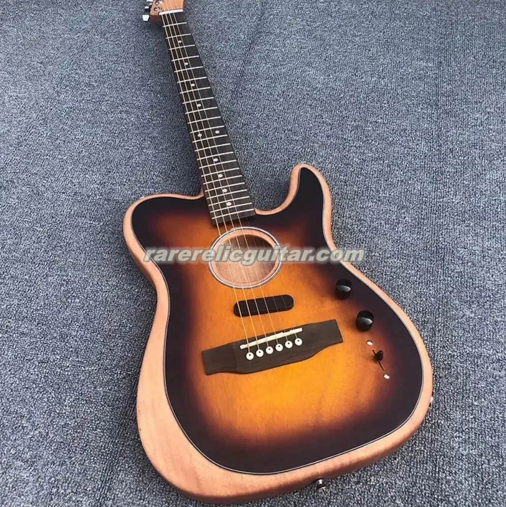 Custom Shop Multi Color Acoust Semi Hollow Body Electric Guitar Polyester Satin Urethane Finish, Spurce Top, Deep C Neck