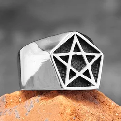 Simple Pentagram Stainless Steel Mens Rings Punk Charm Unique Amulet for Male Boyfriend Biker Jewelry Creativity Gift Wholesale