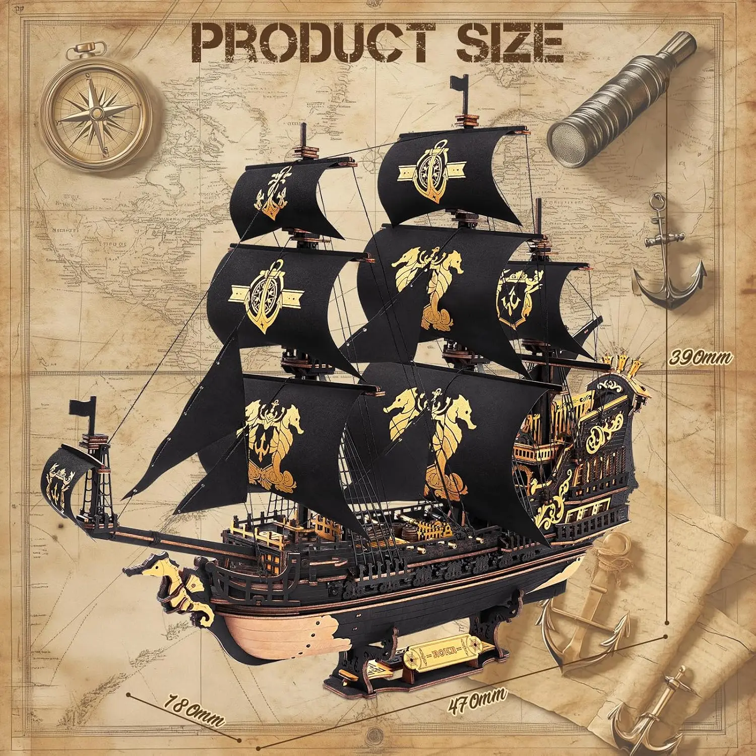 3D Wooden Ship Model Building Kit - Decorative Desk Art 5
