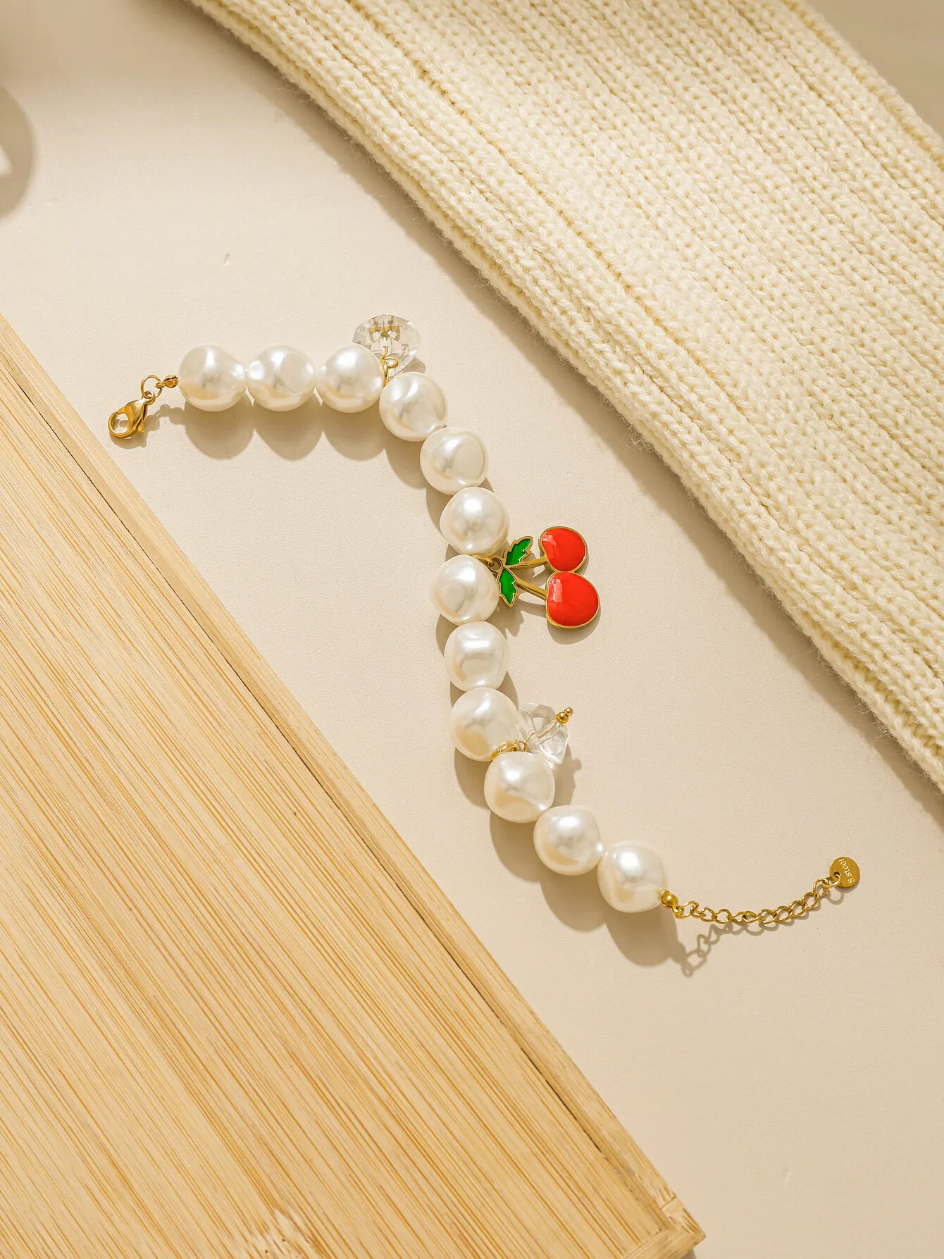 قلادة محفورة بشكل لطيف، صليب ماسي، قلادة كرزية، سوار سلسلة من اللؤلؤ، سلسلة ذهبية مكتنزة، مجوهرات عصرية وساحرة #5