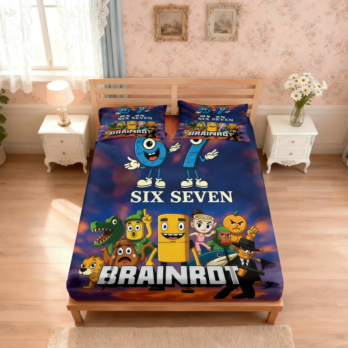 3pcs Pixel Building Block Style Printed Coreless Bed Sheet Set, Multi Size Comfortable Bed Cover, Bedroom Bedding Decoration