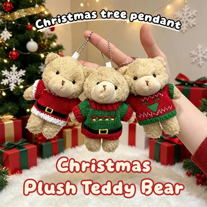 10pcs Plush Bear Toy Pendant Mini Christmas Sweater Bear Doll Keychain Pendant Xmas Tree Plush Pendant Room Decoration Girl Gift