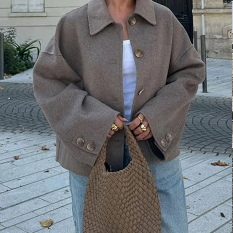 

Модная однотонная однобортная демисезонная куртка с лацканами для женщин, элегантное Стеганое пальто с длинным рукавом, осенняя женская верхняя одежда