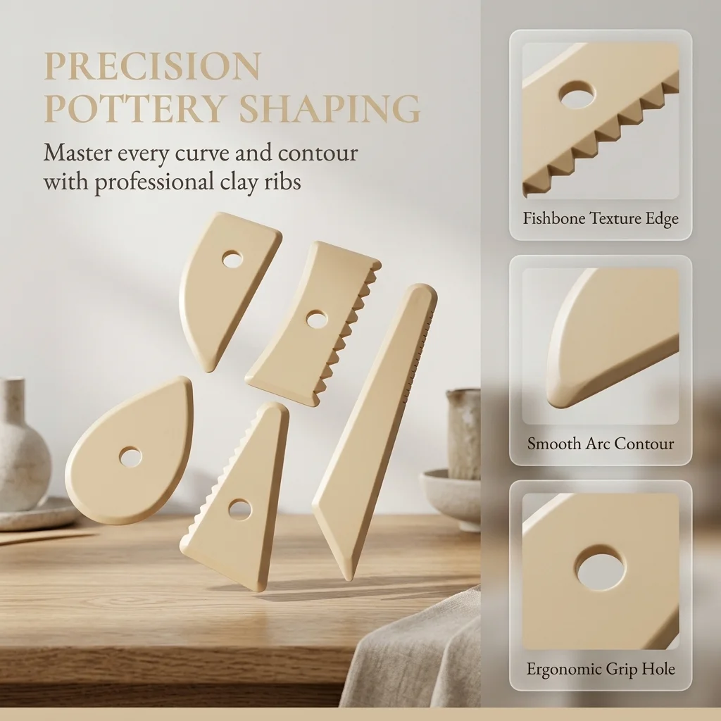 5Pcs Clay Tools, Plastic Fish Bone Pottery Ribs for Ceramic Trimming & Texture, DIY Pottery Art Supplies