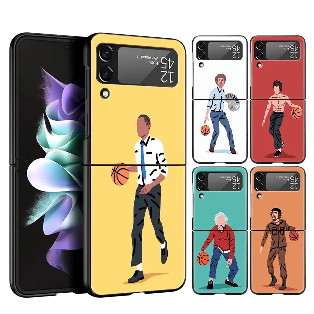 For Samsung Galaxy Z Flip 3 4 5 Hard Black Folding PC Phone Case Funny Play Basketball art Luxury For Samsung Z Flip3 Cover