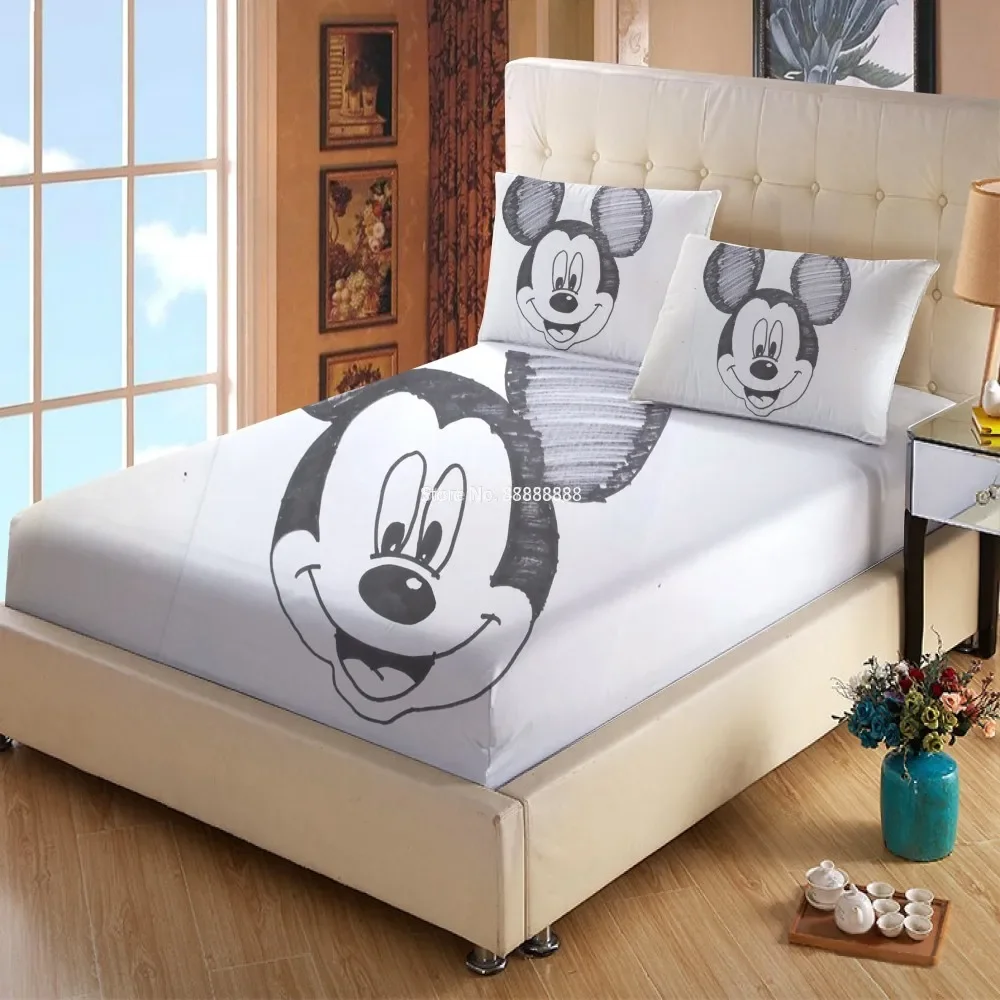 Disney Mickey Mouse Anime Mattress Cover Fitted Sheet Bed Sheets Bed Linen for Child Kids Teen Bedspread Bedroom Decor