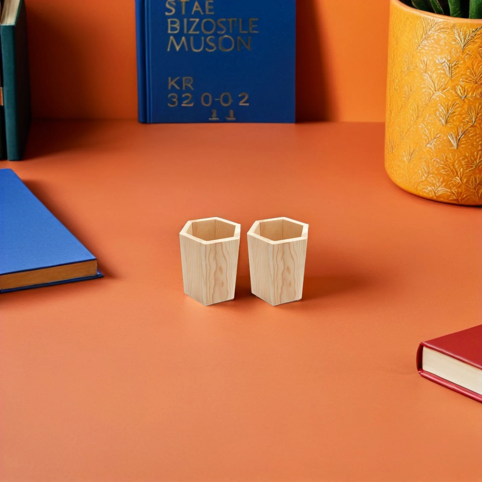 

2Pcs Wooden Pine Pen Holders Desktop Brush Organizer Pencil Pot Storage Container Office Home School Stationery Holders