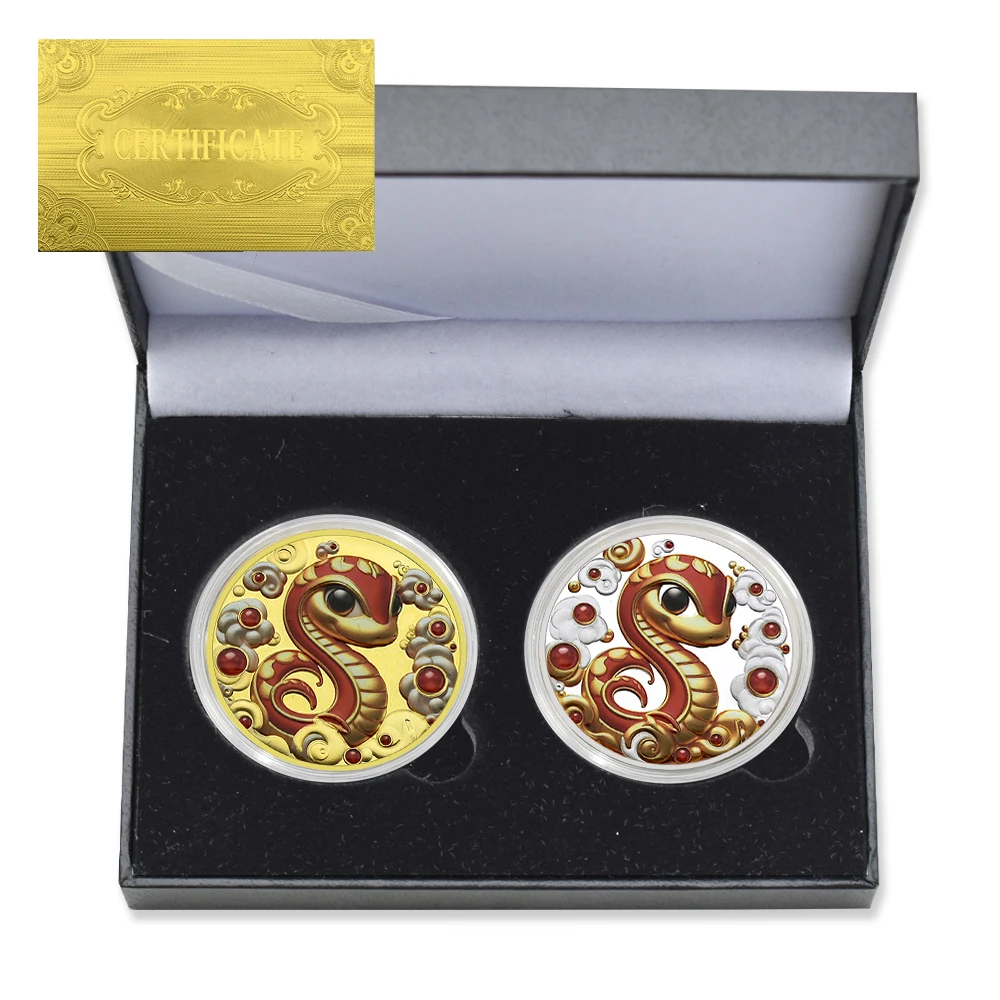 

2pc/box Chinese 2025 Year of The Snake Zodiac Commemorative Coin 3D Craft Lucky Challenge Coin Collection Gift
