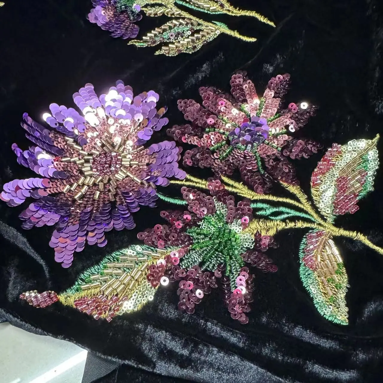 Sequin Rusted Fabric Machine Embroidery Black Real Velvet Flashing High-End Custom New Chinese Style National Clothing