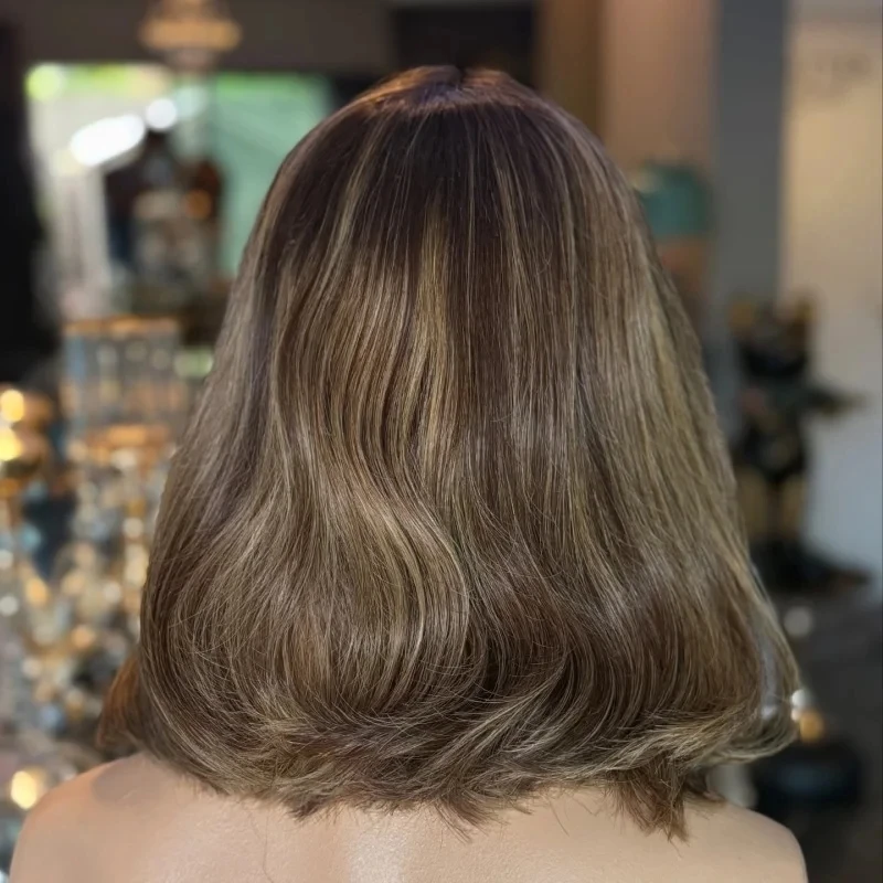 Short Wave Bob Ombre Brown Blonde Synthetic HD Lace Front Wig Premium Fibre Ladies Wig Preplucked Hairline Party Daily Cosplay
