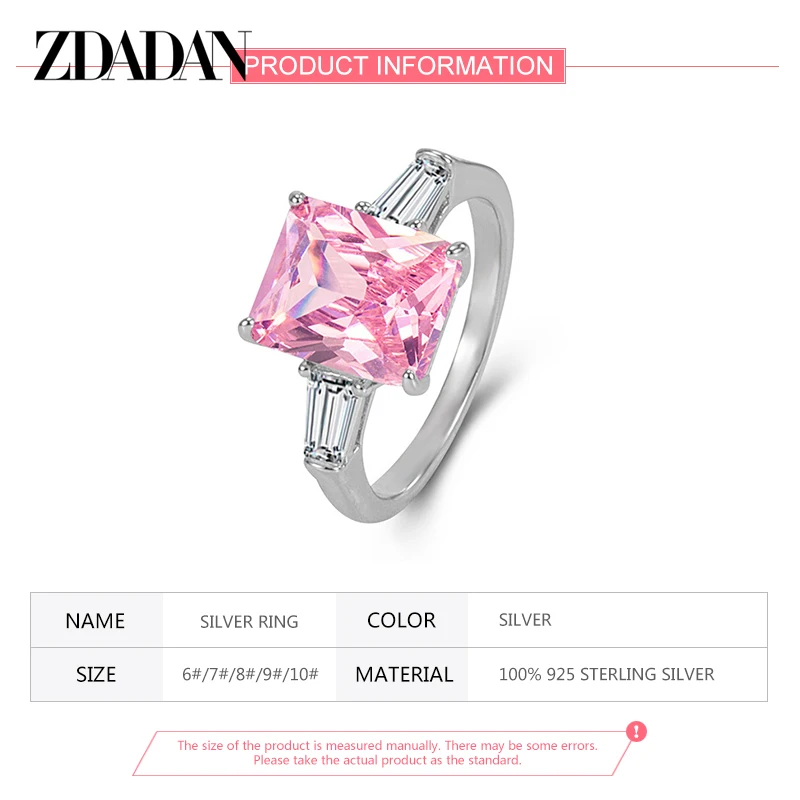 ZDADAN 925 Silber Platz Rosa Zirkon Ring Für Frauen Mode Hochzeit Schmuck