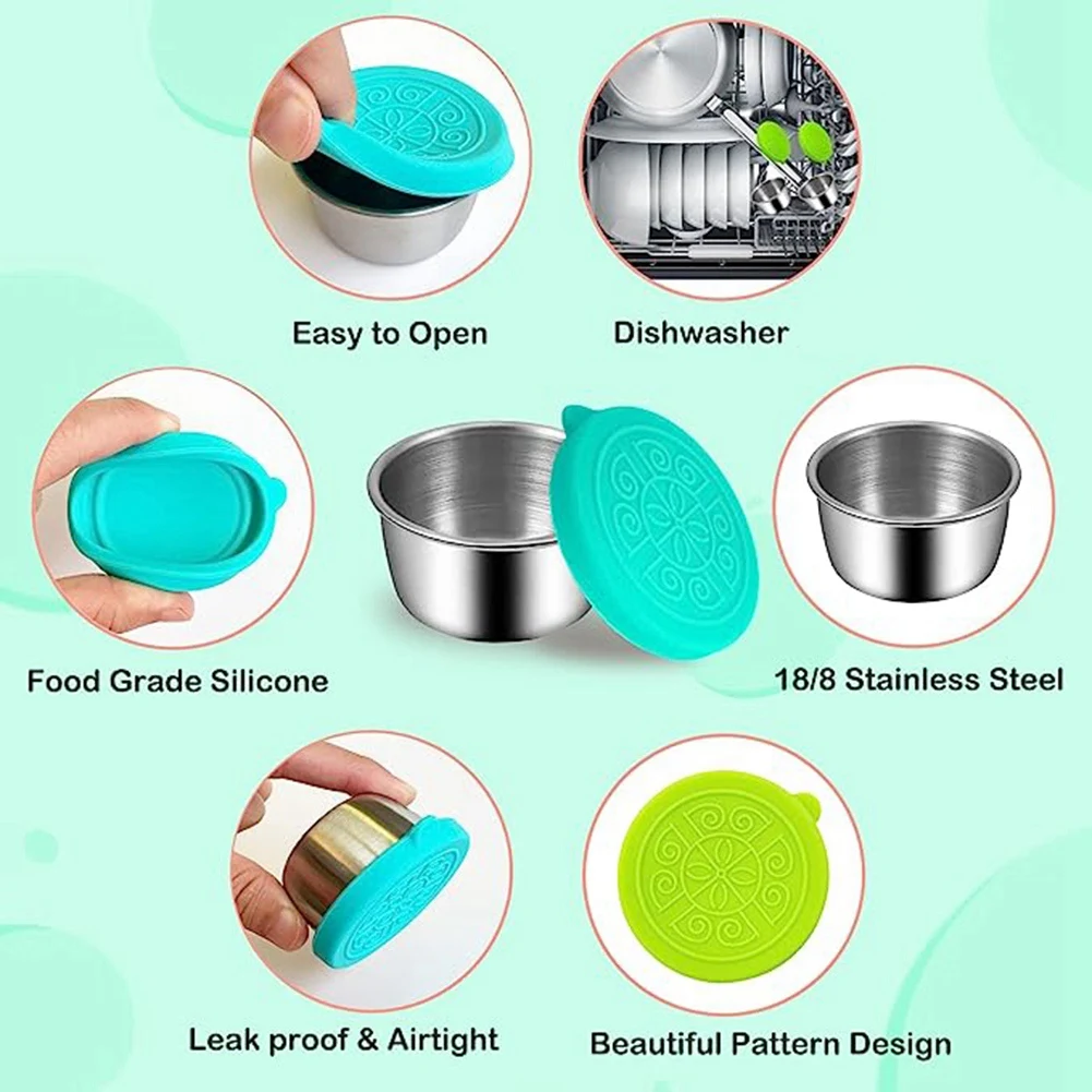 

[4 Pack] Salad Sauce Containers To Go Stainless Steel Sauce Containers Sauce Containers For Lunch Box With Lids