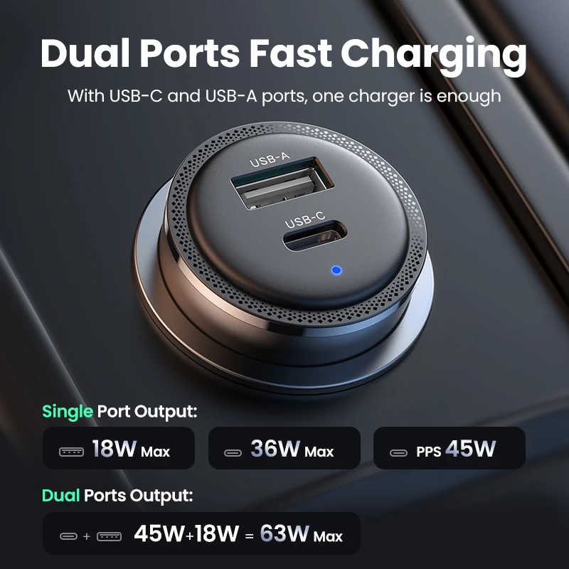 NEW in UGREEN 63W Car Charger PD QC 3.0 PPS 45W USB Type C Fast Charging for iPhone 17 16 Samsung Xiaomi Mobile Phone Charger