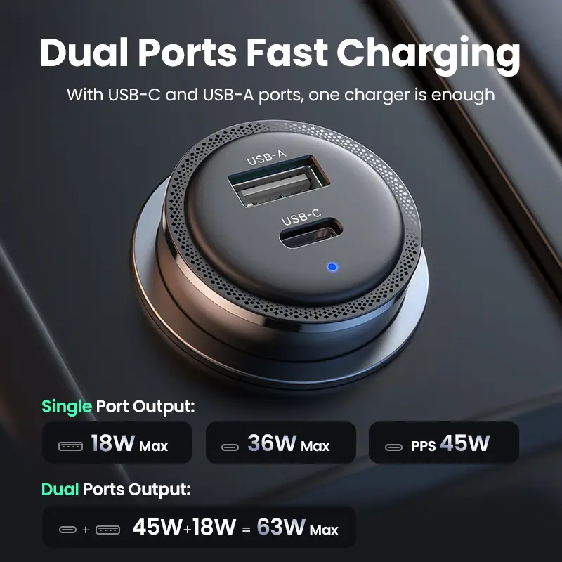 NEW in UGREEN 63W Car Charger PD QC 3.0 PPS 45W USB Type C Fast Charging for iPhone 17 16 Samsung Xiaomi Mobile Phone Charger - 2